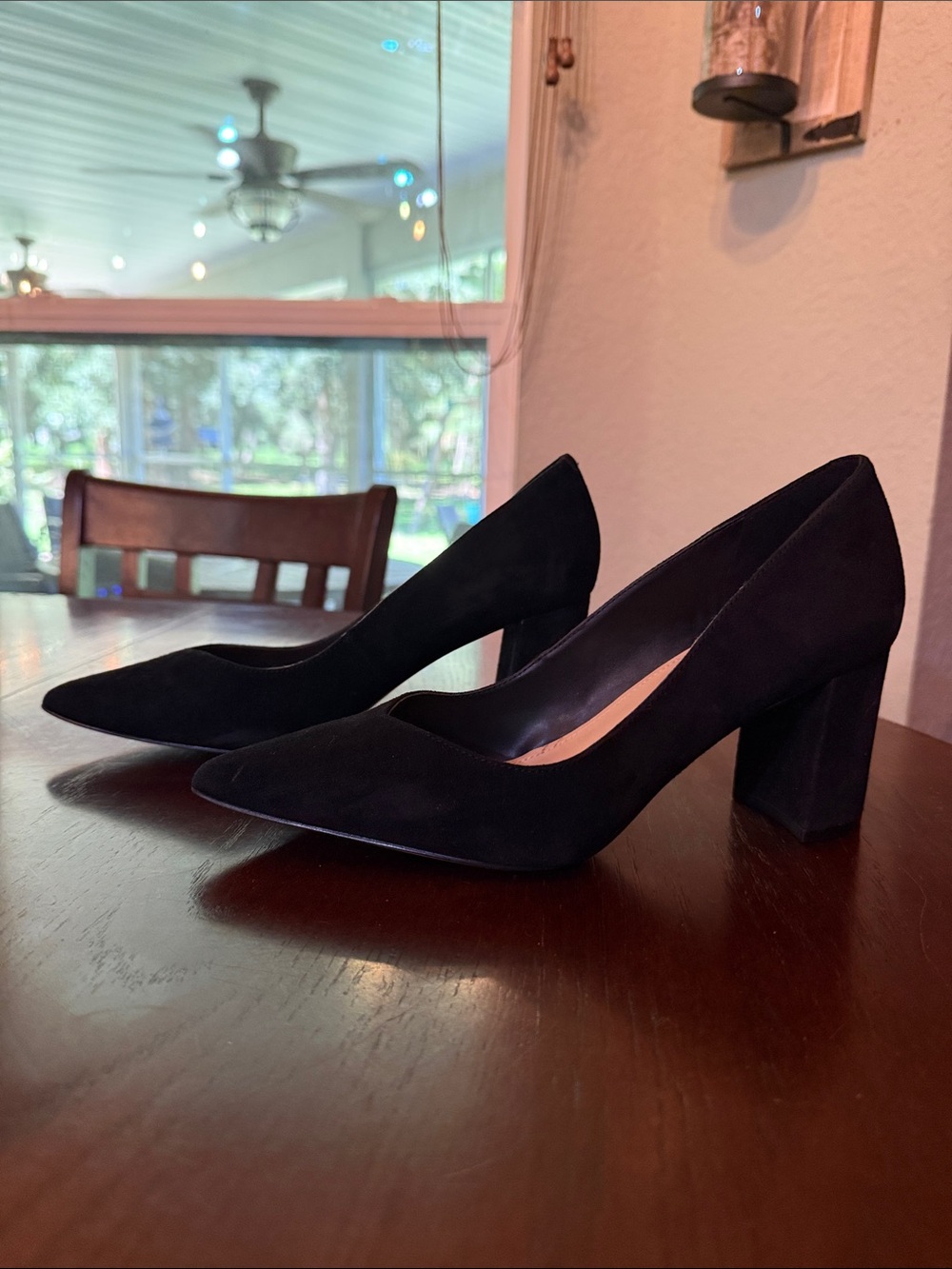 Marc Fisher Black Suede Pointed Toe Block Heels